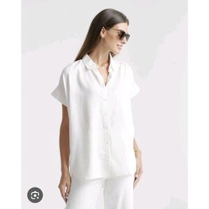 Quince Women's Vintage Wash Tencel Camp Shirt White Sleeved Top Small